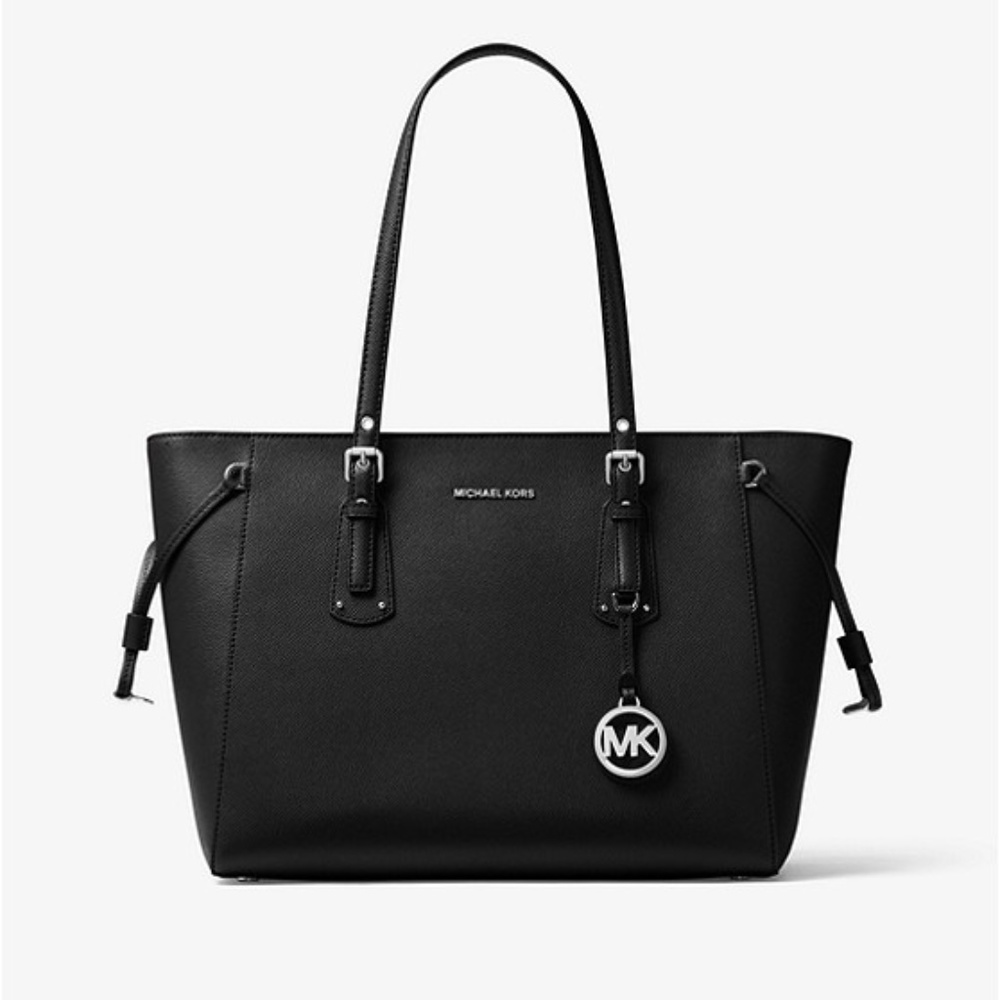 Michael Kors | Voyager Medium Cross Grain Leather Tote Bag Black Purse
